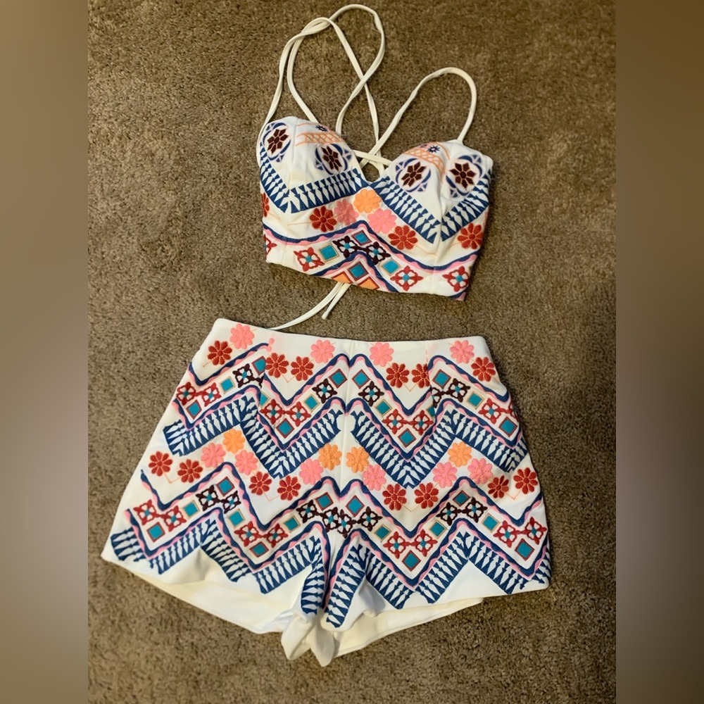 Lulu's Multicolor Embroidered Two-Piece Set